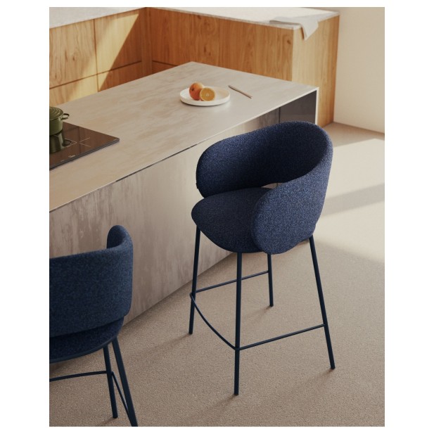 Taburete Maina de chenilla azul y...