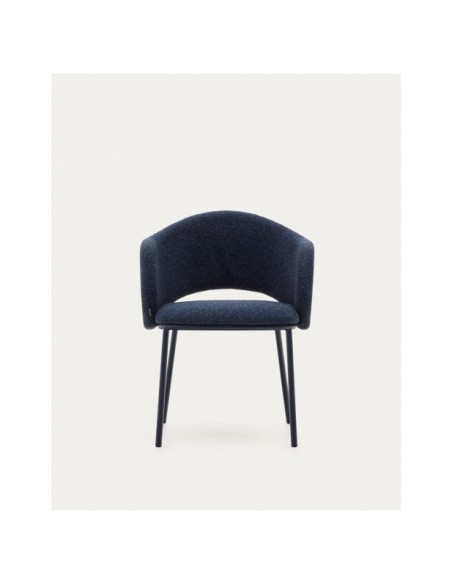 Silla Maina de chenilla gruesa azul y patas de acero con acabado azul FSC Mix Credit - Kave Home