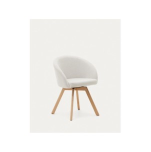 Silla giratoria Marvin chenilla beige y patas de madera...