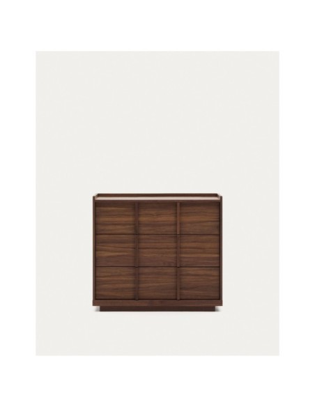 Cómoda Onix 3 con cajones de chapa de nogal con acabado oscuro 100 x 78 cm FSC Mix Credit - Kave Home