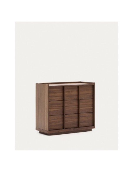 Cómoda Onix 3 con cajones de chapa de nogal con acabado oscuro 100 x 78 cm FSC Mix Credit - Kave Home