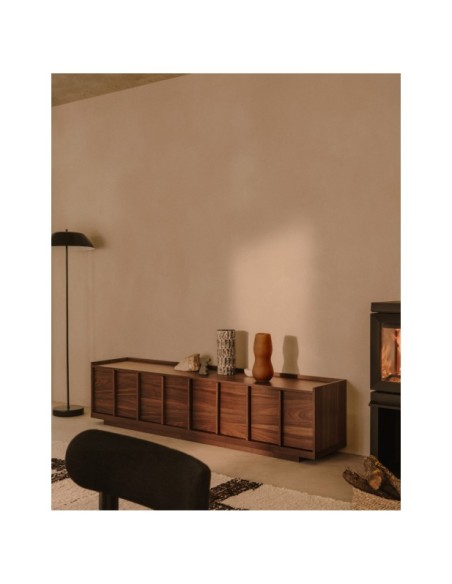 Mueble TV Onix de chapa de nogal con acabado oscuro 200 x 45 cm FSC Mix Credit - Kave Home