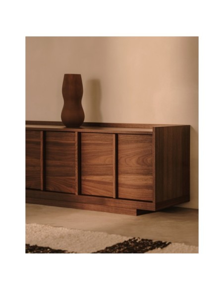 Mueble TV Onix de chapa de nogal con acabado oscuro 200 x 45 cm FSC Mix Credit - Kave Home