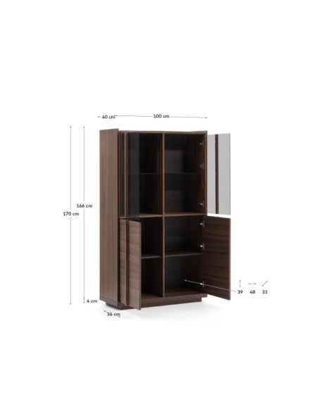 Vitrina Onix madera maciza nogal y chapa de nogal acabado oscuro 101x170 cm FSC Mix Credit - Kave Home