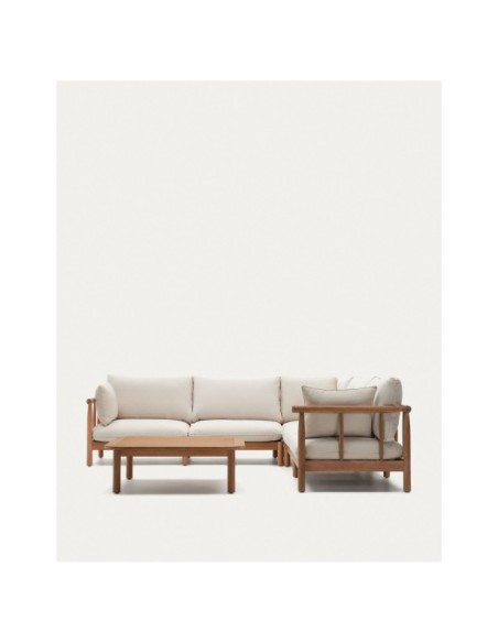Set Sacova de sofá rinconero 5 plazas y mesa de centro de madera maciza eucalipto FSC 100% - Kave Home