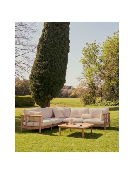 Set Sacova de sofá rinconero 5 plazas y mesa de centro de madera maciza eucalipto FSC 100% - Kave Home