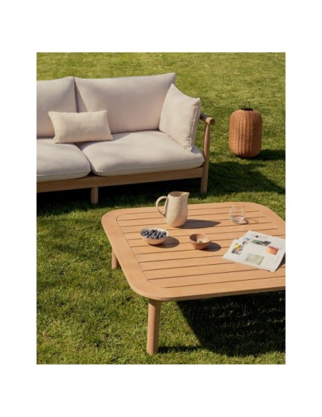 Set Sacova de sofá rinconero 5 plazas y mesa de centro de madera maciza eucalipto FSC 100% - Kave Home