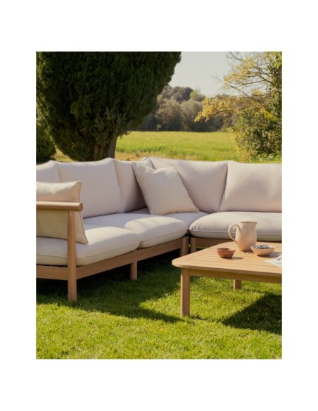 Set Sacova de sofá rinconero 5 plazas y mesa de centro de madera maciza eucalipto FSC 100% - Kave Home