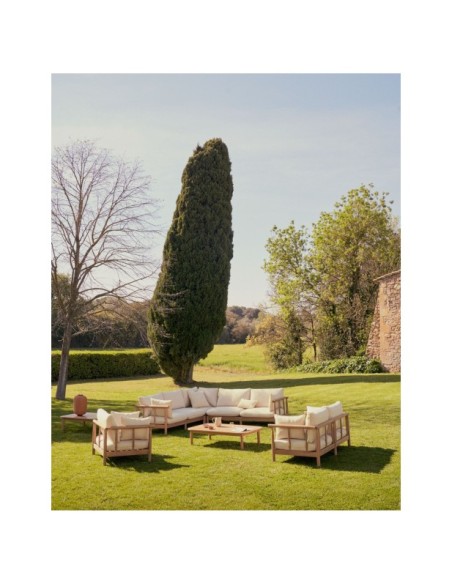 Set Sacova de sofá rinconero 5 plazas y mesa de centro de madera maciza eucalipto FSC 100% - Kave Home