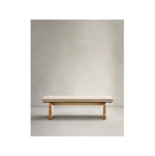 Banco Topaz de chenilla beige y madera maciza de fresno... 2