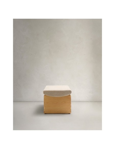 Banco Topaz de chenilla beige y madera maciza de fresno con acabado natural 150cm FSC 100% - Kave Home