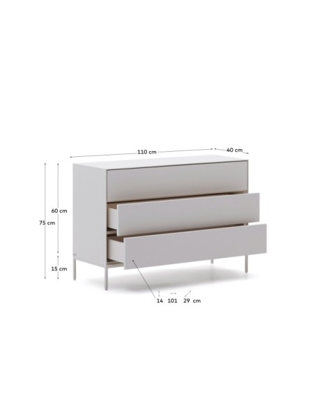Cómoda Vedrana 3 cajones DM lacado blanco 110 x 75 cm - Kave Home