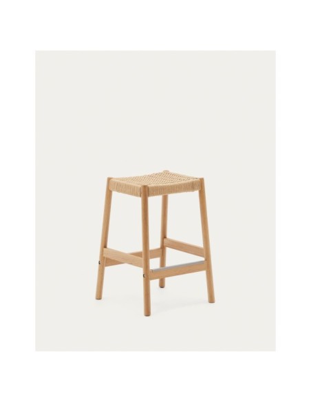 Taburete Yalia de madera maciza de roble con acabado natural y cuerda altura 65 cm FSC100% - Kave Home