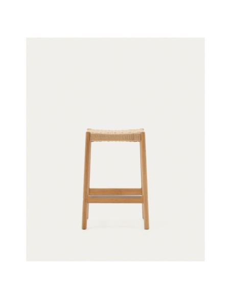 Taburete Yalia de madera maciza de roble con acabado natural y cuerda altura 65 cm FSC100% - Kave Home