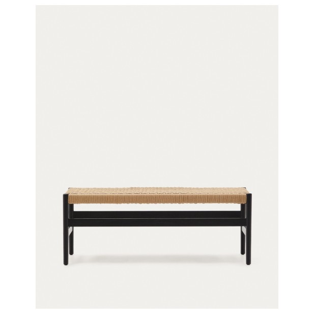 Banco Zaide de madera maciza de roble con acabado negro y asiento de cuerda 120cm FSC 100% - Kave Home