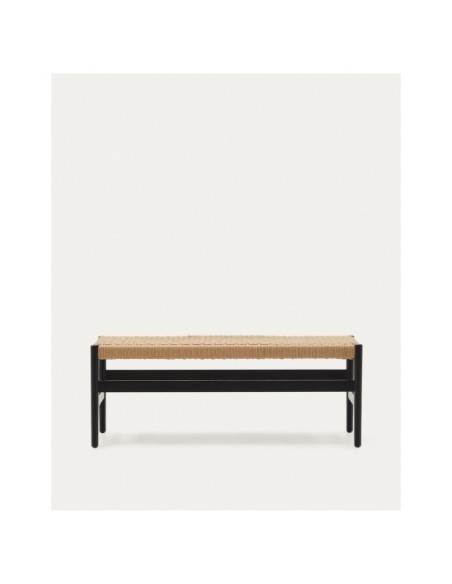 Banco Zaide de madera maciza de roble con acabado negro y asiento de cuerda 120cm FSC 100% - Kave Home