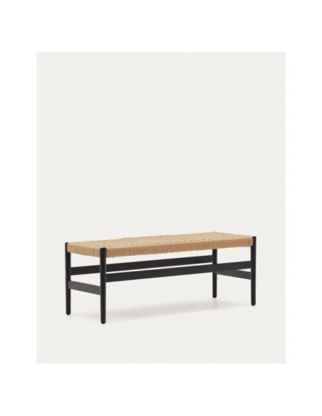 Banco Zaide de madera maciza de roble con acabado negro y asiento de cuerda 120cm FSC 100% - Kave Home