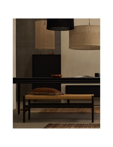 Banco Zaide de madera maciza de roble con acabado negro y asiento de cuerda 120cm FSC 100% - Kave Home