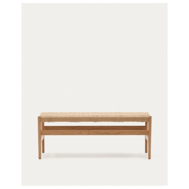Banco Zaide de madera maciza de roble con acabado natural asiento de cuerda 120cm FSC100% - Kave Home