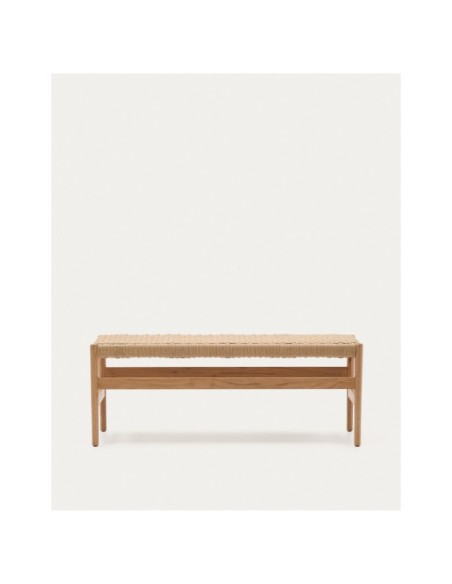 Banco Zaide de madera maciza de roble con acabado natural asiento de cuerda 120cm FSC100% - Kave Home
