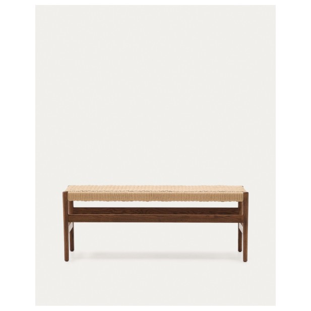 Banco Zaide de madera maciza de roble con acabado nogal y asiento de cuerda 120cm FSC 100% - Kave Home