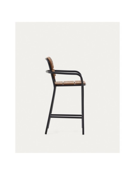 Taburete Algueret madera maciza eucalipto acabado natural y aluminio negro 65 cm FSC 100% - Kave Home