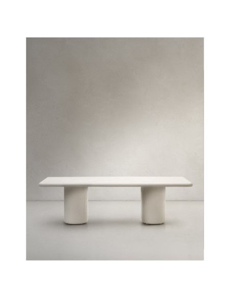 Mesa Canaret de cemento con acabado blanco brillante 239 x 102 cm - Kave Home
