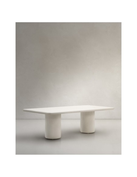 Mesa Canaret de cemento con acabado blanco brillante 239 x 102 cm - Kave Home