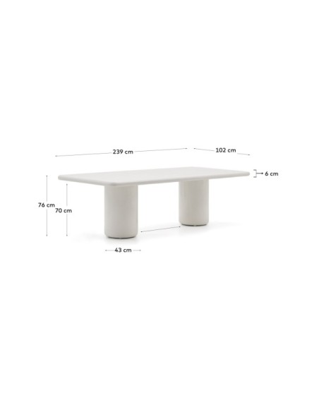 Mesa Canaret de cemento con acabado blanco brillante 239 x 102 cm - Kave Home