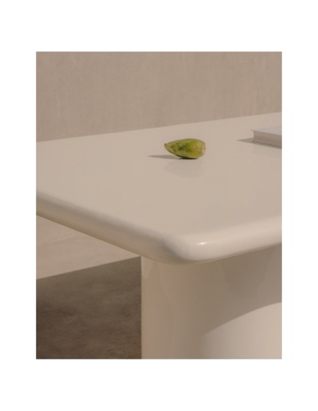 Mesa Canaret de cemento con acabado blanco brillante 239 x 102 cm - Kave Home