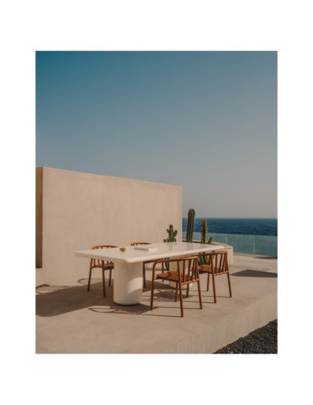 Mesa Canaret de cemento con acabado blanco brillante 239 x 102 cm - Kave Home