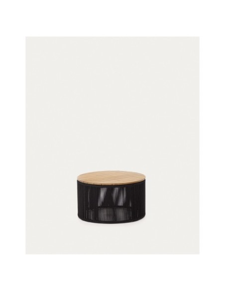 Mesa de centro Dandara de acero, cuerda negro y madera maciza de acacia Ø70 cm FSC 100% - Kave Home