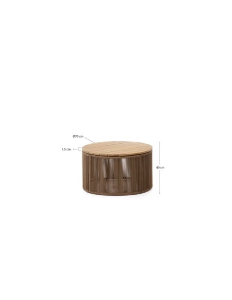 Mesa de centro Dandara de acero, cuerda beige y madera maciza acaciaØ70 cm FSC 100% - Kave Home