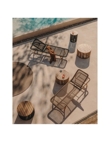 Mesa de centro Dandara de acero, cuerda beige y madera maciza acaciaØ70 cm FSC 100% - Kave Home