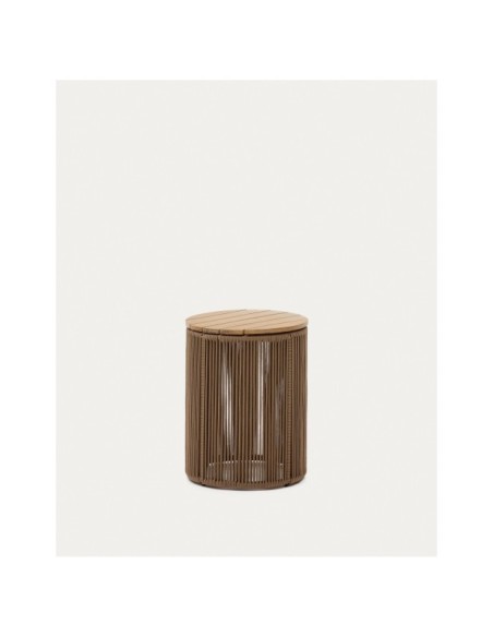 Mesa auxiliar Dandara de acero, cuerda beige y madera maciza de acacia Ø40 cm FSC 100% - Kave Home