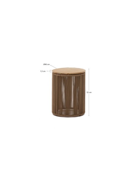 Mesa auxiliar Dandara de acero, cuerda beige y madera maciza de acacia Ø40 cm FSC 100% - Kave Home