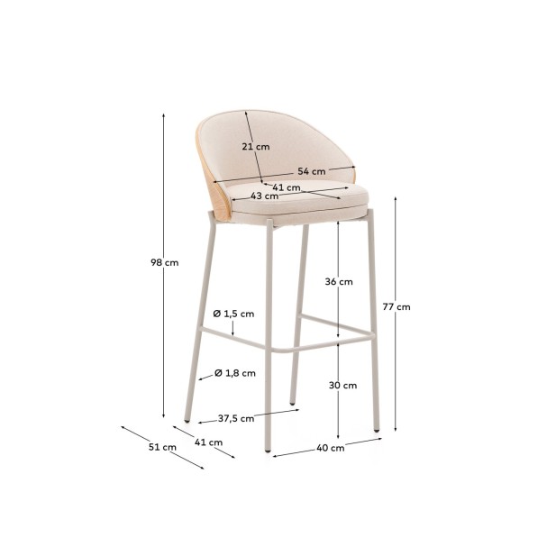 Taburete Eamy chenilla beige, chapado...