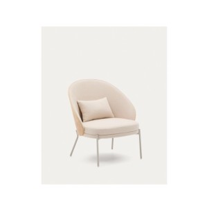 Sillón Eamy de chenilla beige, chapado en fresno con...