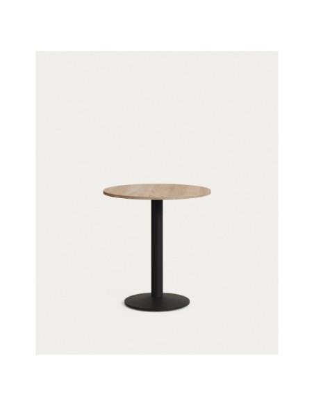 Mesa redonda Esilda melamina acabado natural pie metal con acabado pintado negro Ø70x70 cm - Kave Home