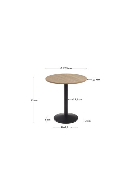 Mesa redonda Esilda melamina acabado natural pie metal con acabado pintado negro Ø70x70 cm - Kave Home