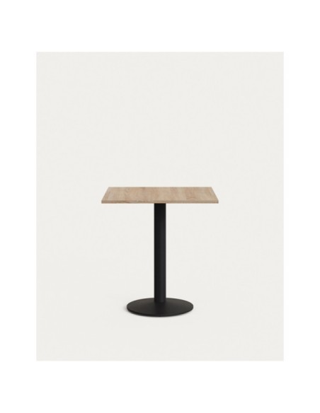 Mesa Esilda melamina acabado natural con pie de metal acabado pintado negro  70x70x70 cm - Kave Home