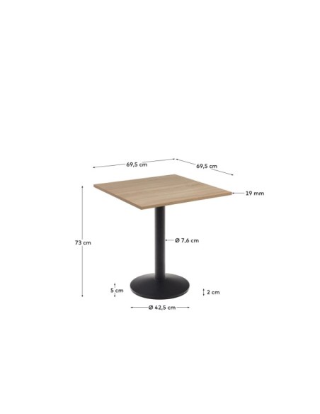 Mesa Esilda melamina acabado natural con pie de metal acabado pintado negro  70x70x70 cm - Kave Home