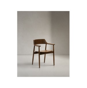 Silla Fondes de madera maciza de roble con acabado nogal...