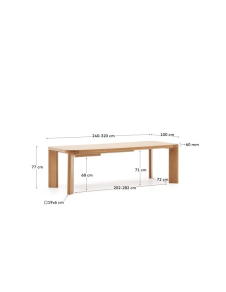 Mesa extensible Jondal de madera maciza y chapa de roble FSC 100% 240 (320) x 100 cm - Kave Home
