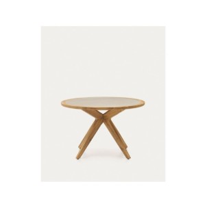 Mesa redonda Julieta de polycemento beige y madera maciza... 2