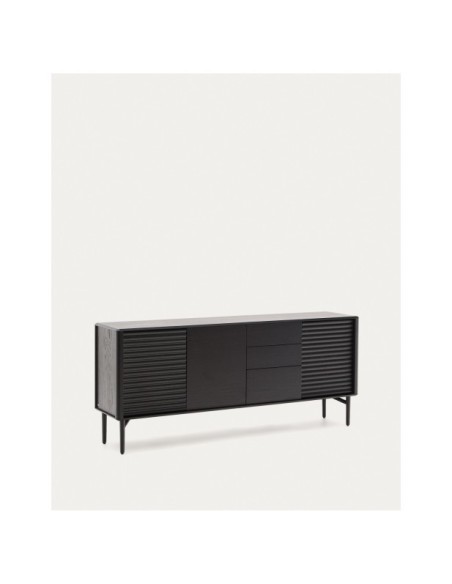 Aparador Lenon 3 puertas y 3 cajones madera maciza y chapa roble negro 200x86cm FSC Mix Credit - Kave Home
