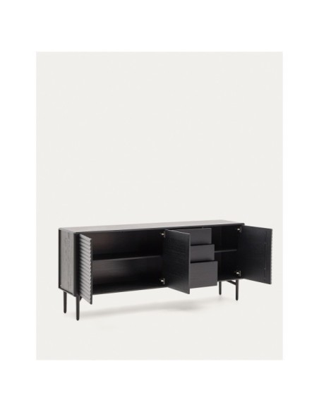 Aparador Lenon 3 puertas y 3 cajones madera maciza y chapa roble negro 200x86cm FSC Mix Credit - Kave Home