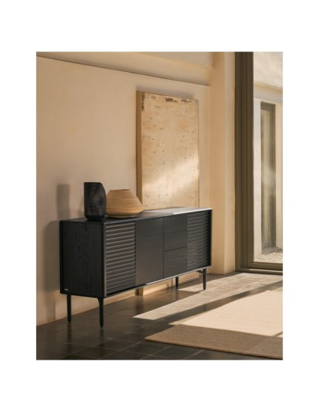 Aparador Lenon 3 puertas y 3 cajones madera maciza y chapa roble negro 200x86cm FSC Mix Credit - Kave Home
