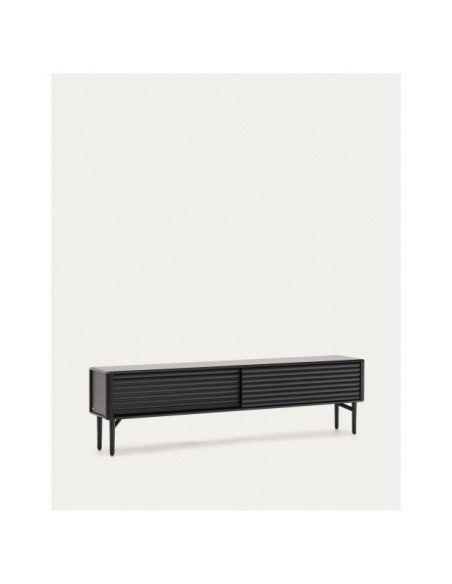 Mueble TV Lenon 2 puertas de madera maciza y chapa de roble negro 200x57 cm FSC Mix Credit - Kave Home