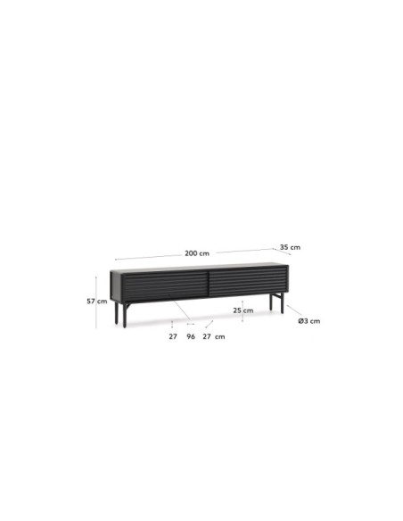 Mueble TV Lenon 2 puertas de madera maciza y chapa de roble negro 200x57 cm FSC Mix Credit - Kave Home